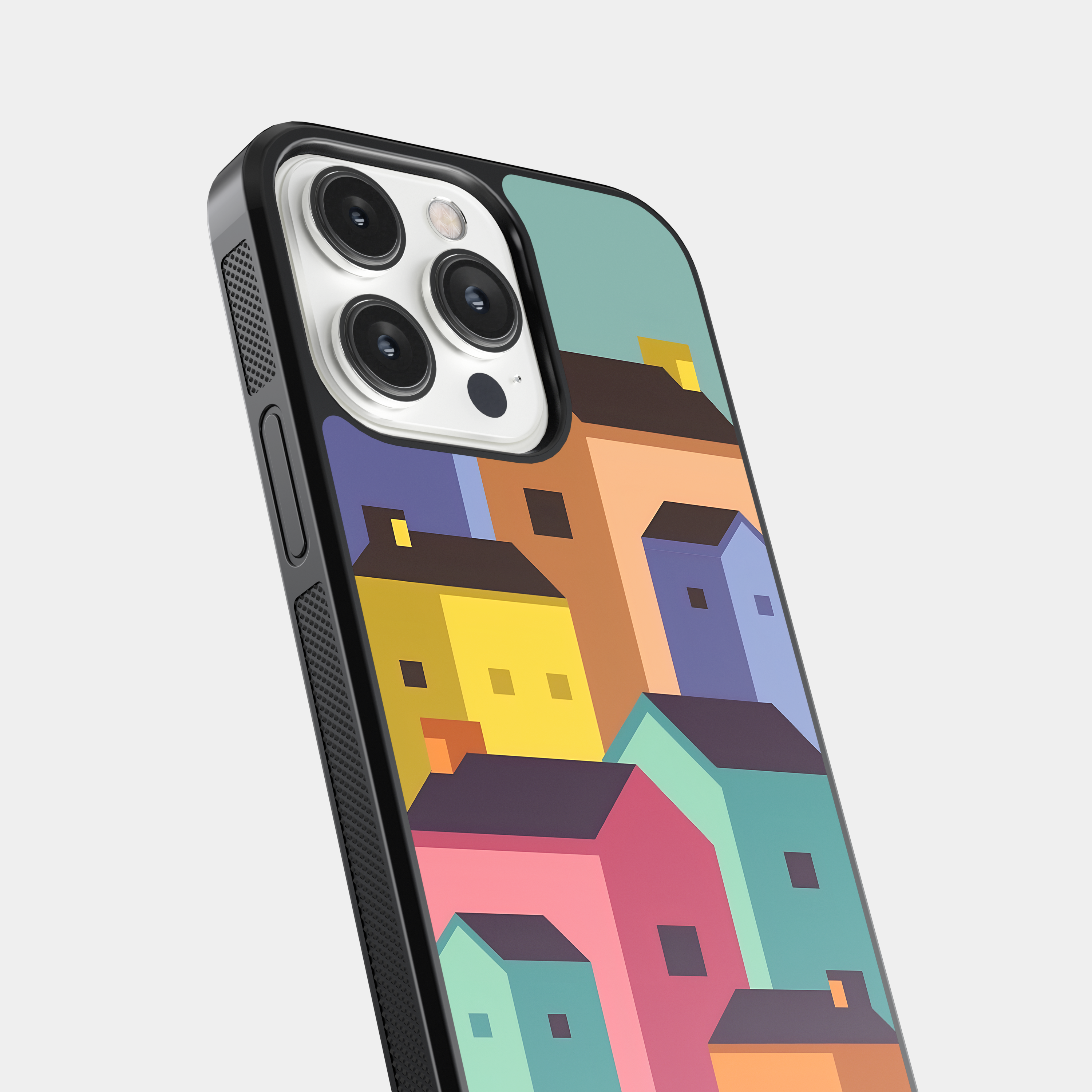 Vibrant Blocky Houses Mobile Cover - Playful Architecture Design