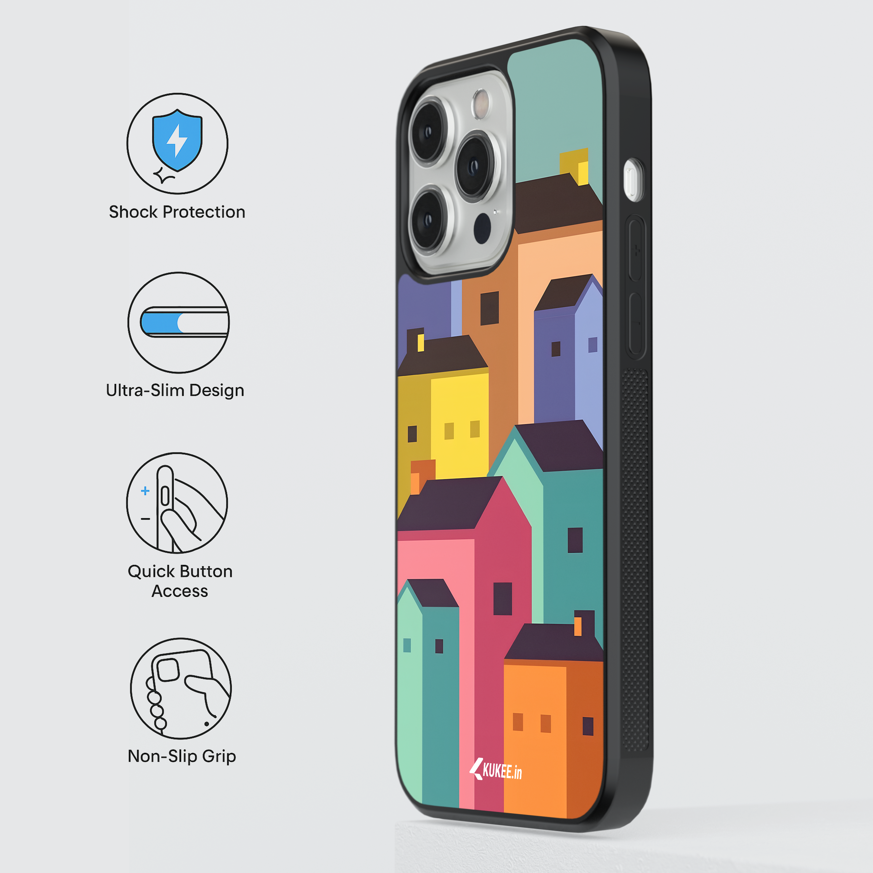 Vibrant Blocky Houses Mobile Cover - Playful Architecture Design