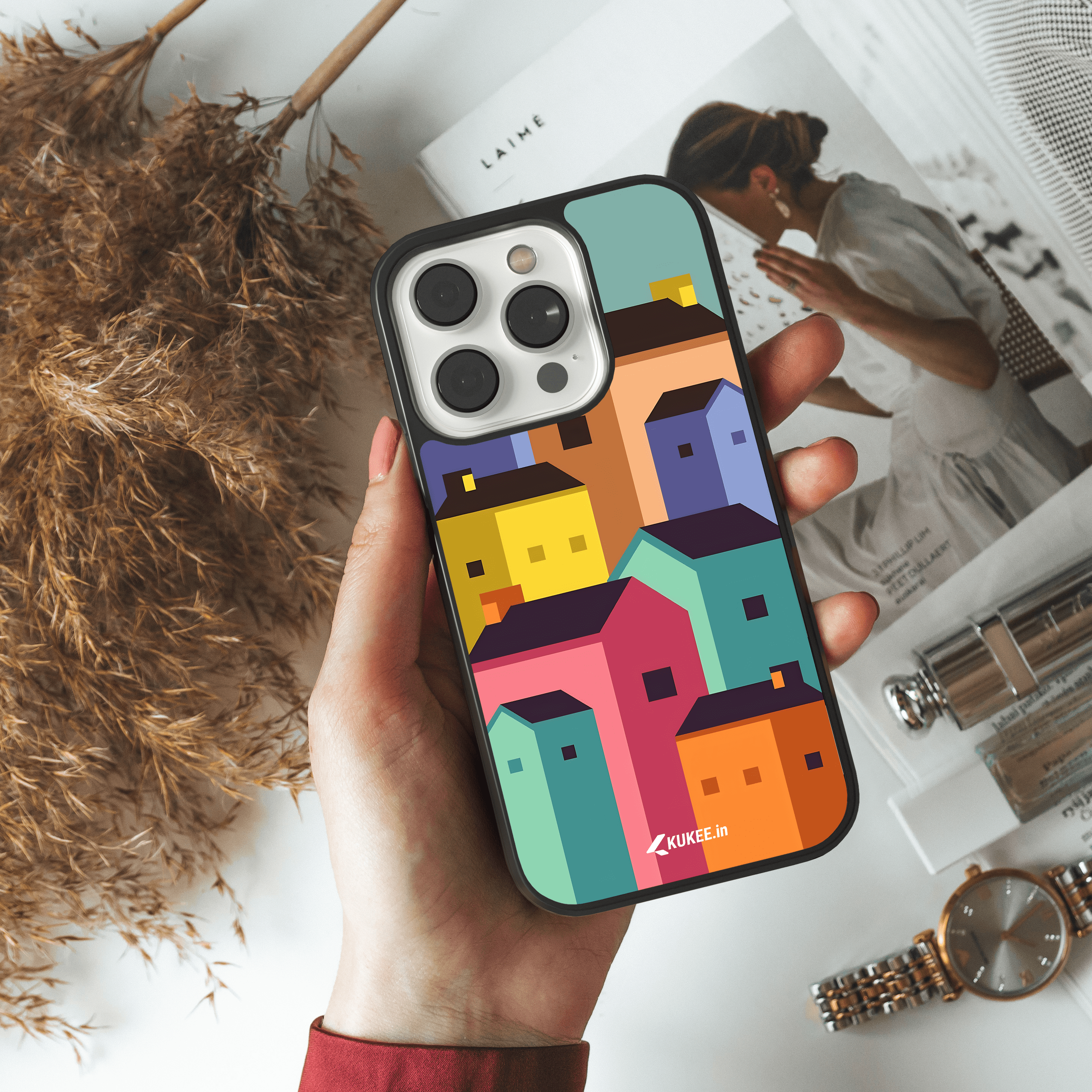 Vibrant Blocky Houses Mobile Cover - Playful Architecture Design