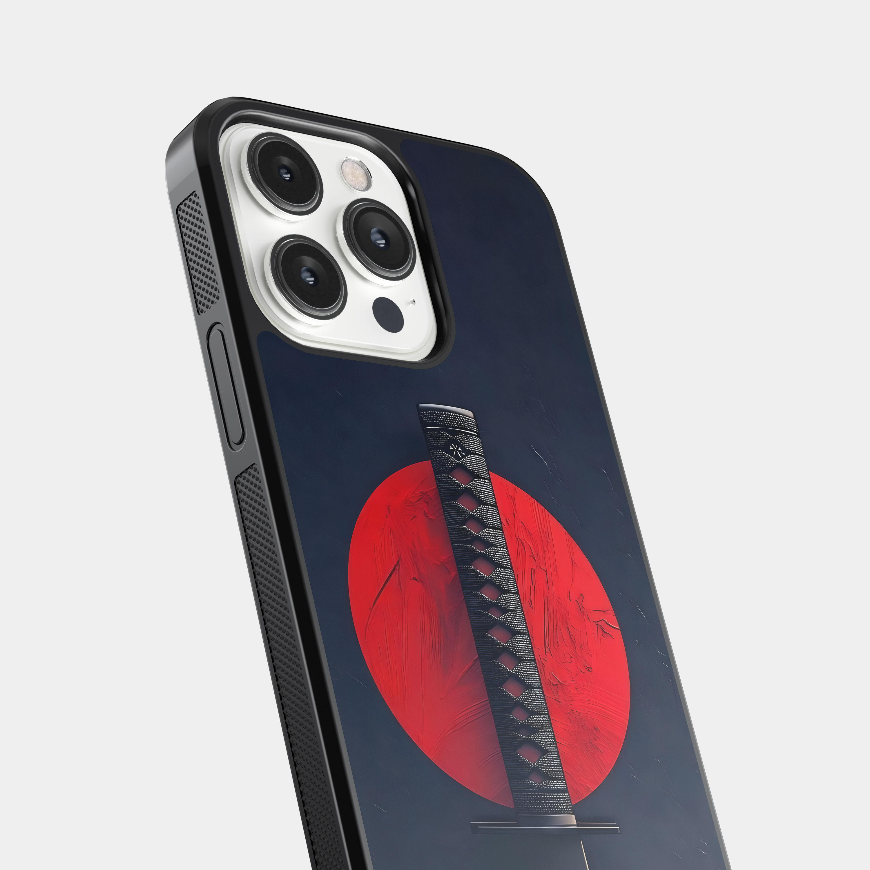 Minimalist Katana Art Mobile Cover - Bold Red and Black Design