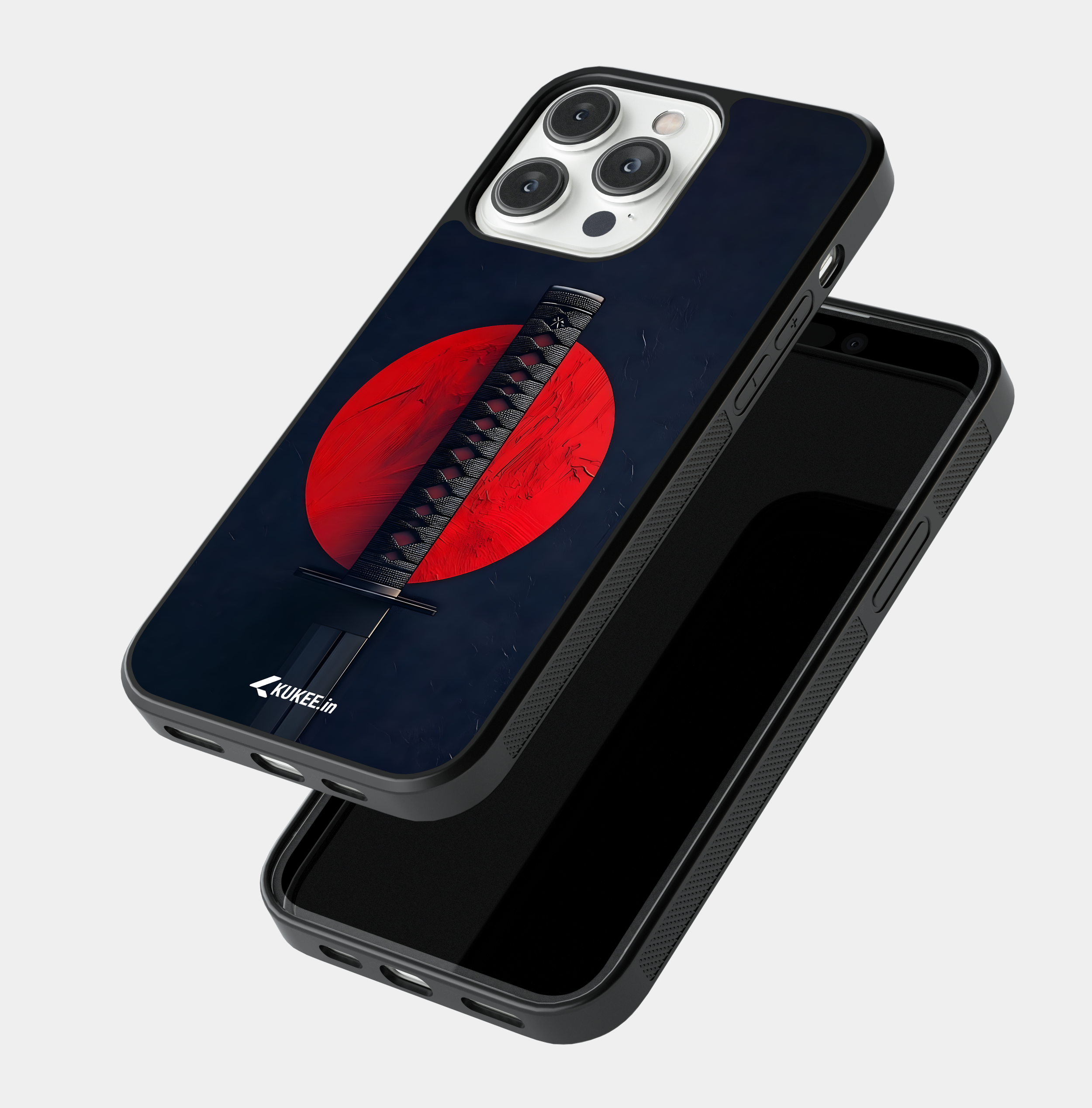 Minimalist Katana Art Mobile Cover - Bold Red and Black Design