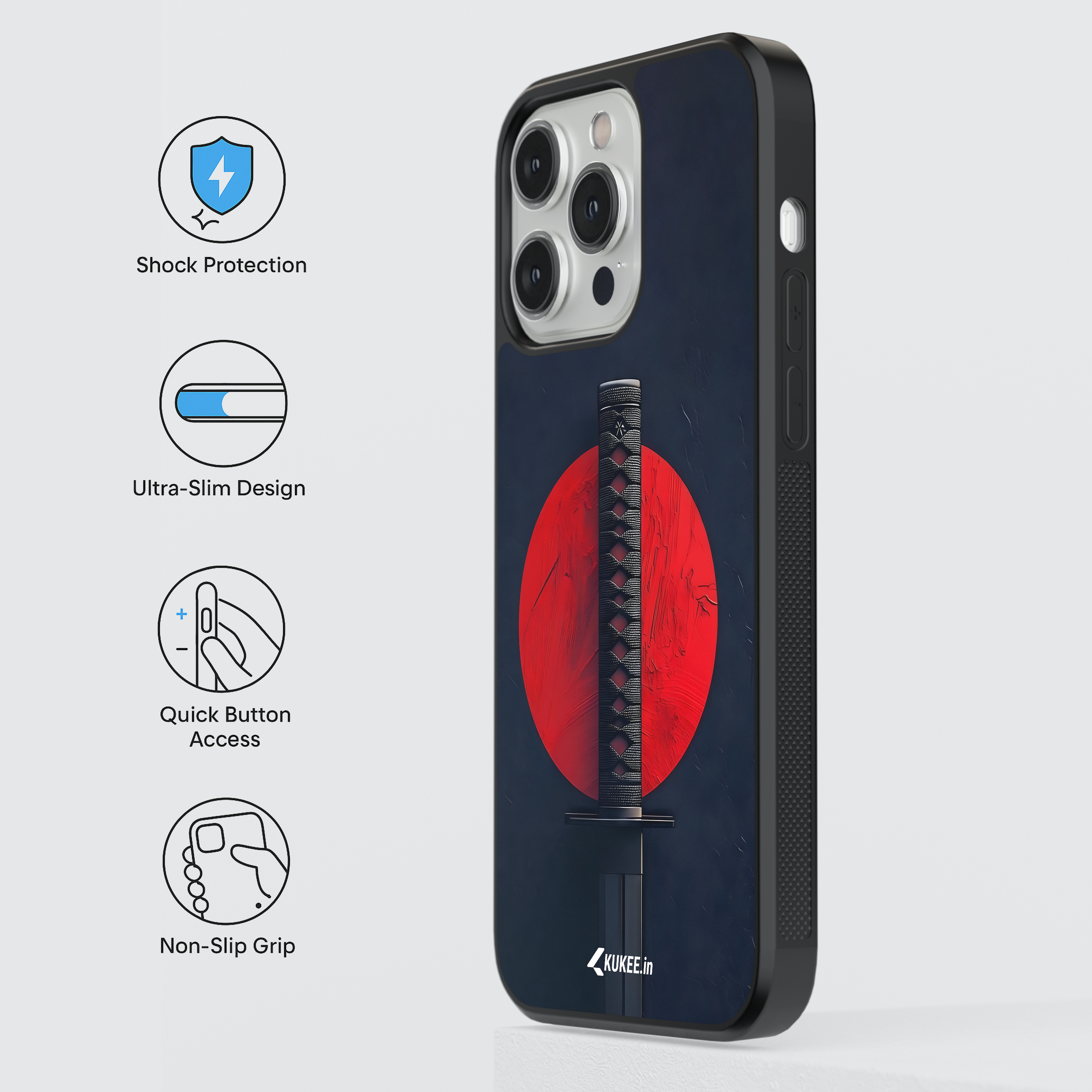 Minimalist Katana Art Mobile Cover - Bold Red and Black Design