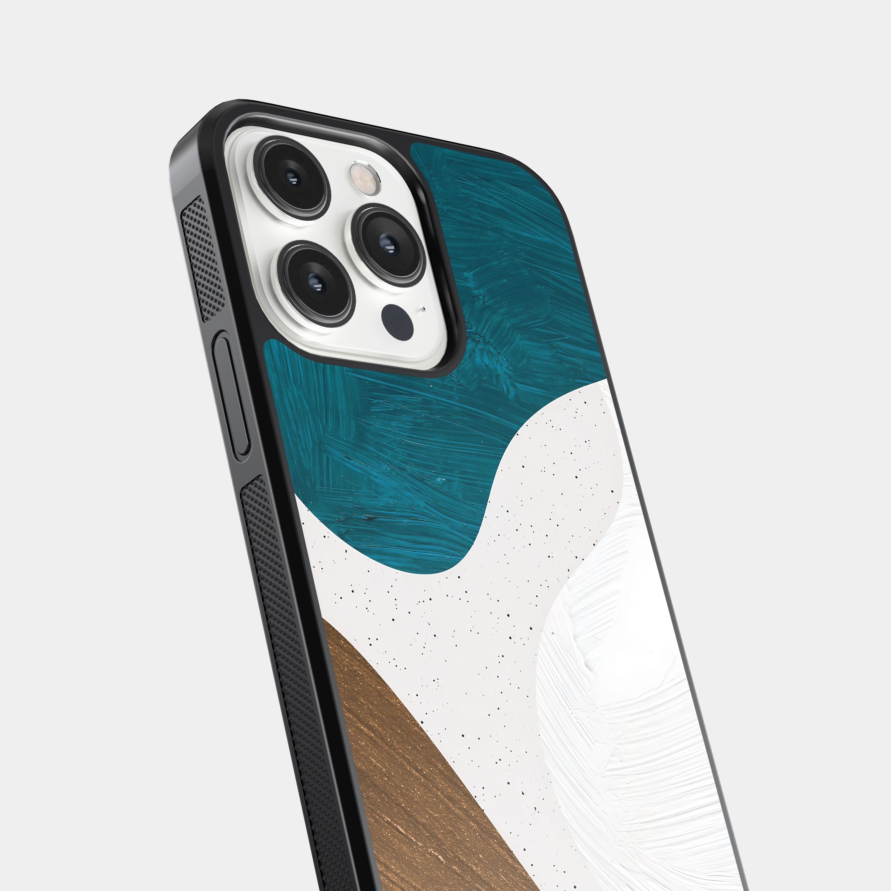 Modern Abstract Mobile Case - Teal, White & Brown Textured Design