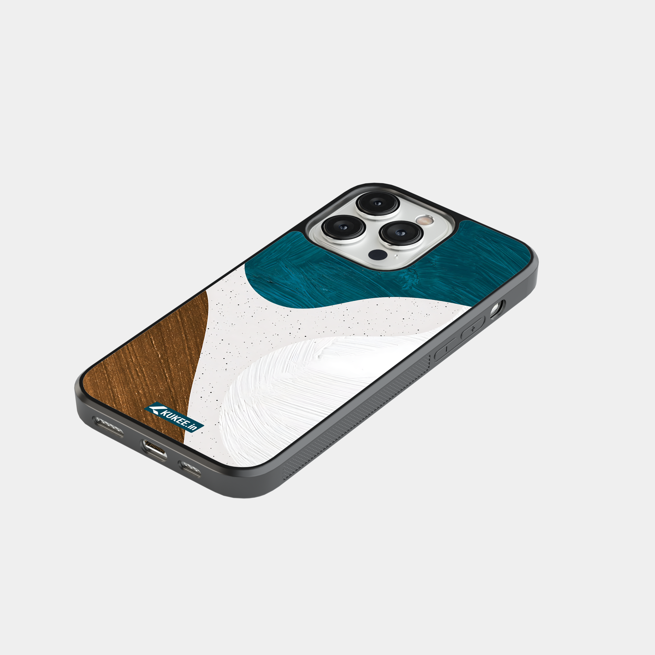 Modern Abstract Mobile Case - Teal, White & Brown Textured Design
