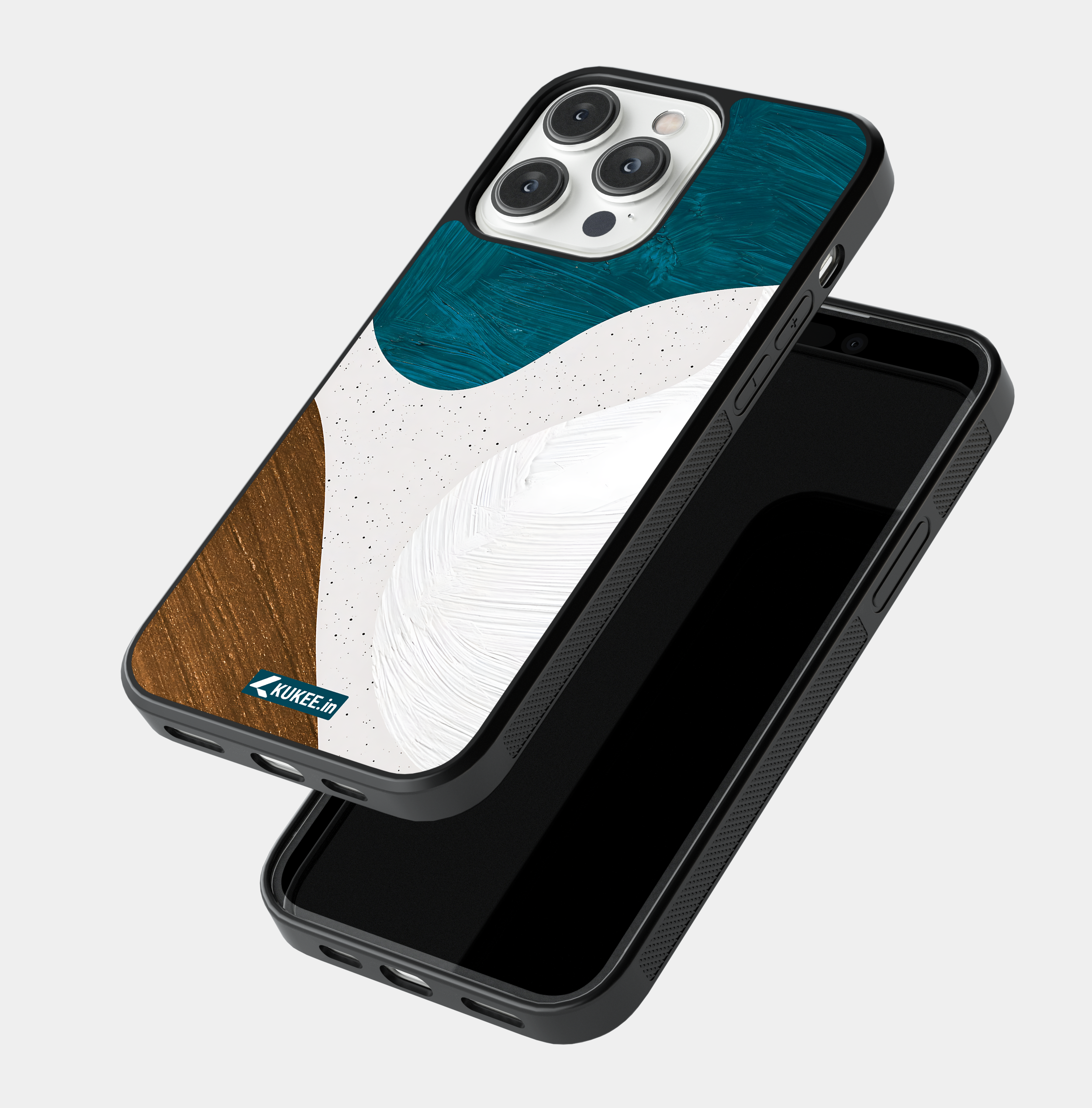 Modern Abstract Mobile Case - Teal, White & Brown Textured Design