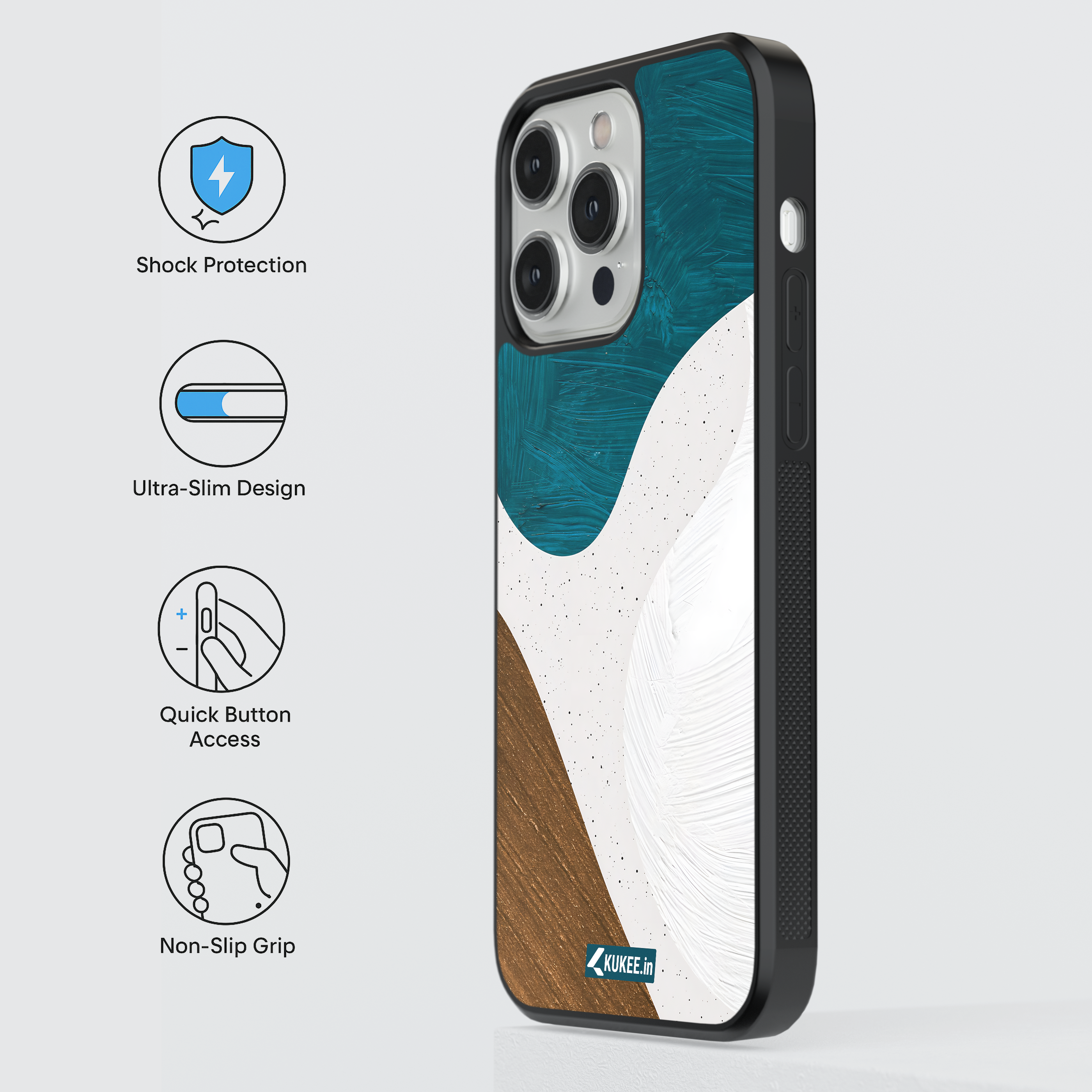 Modern Abstract Mobile Case - Teal, White & Brown Textured Design