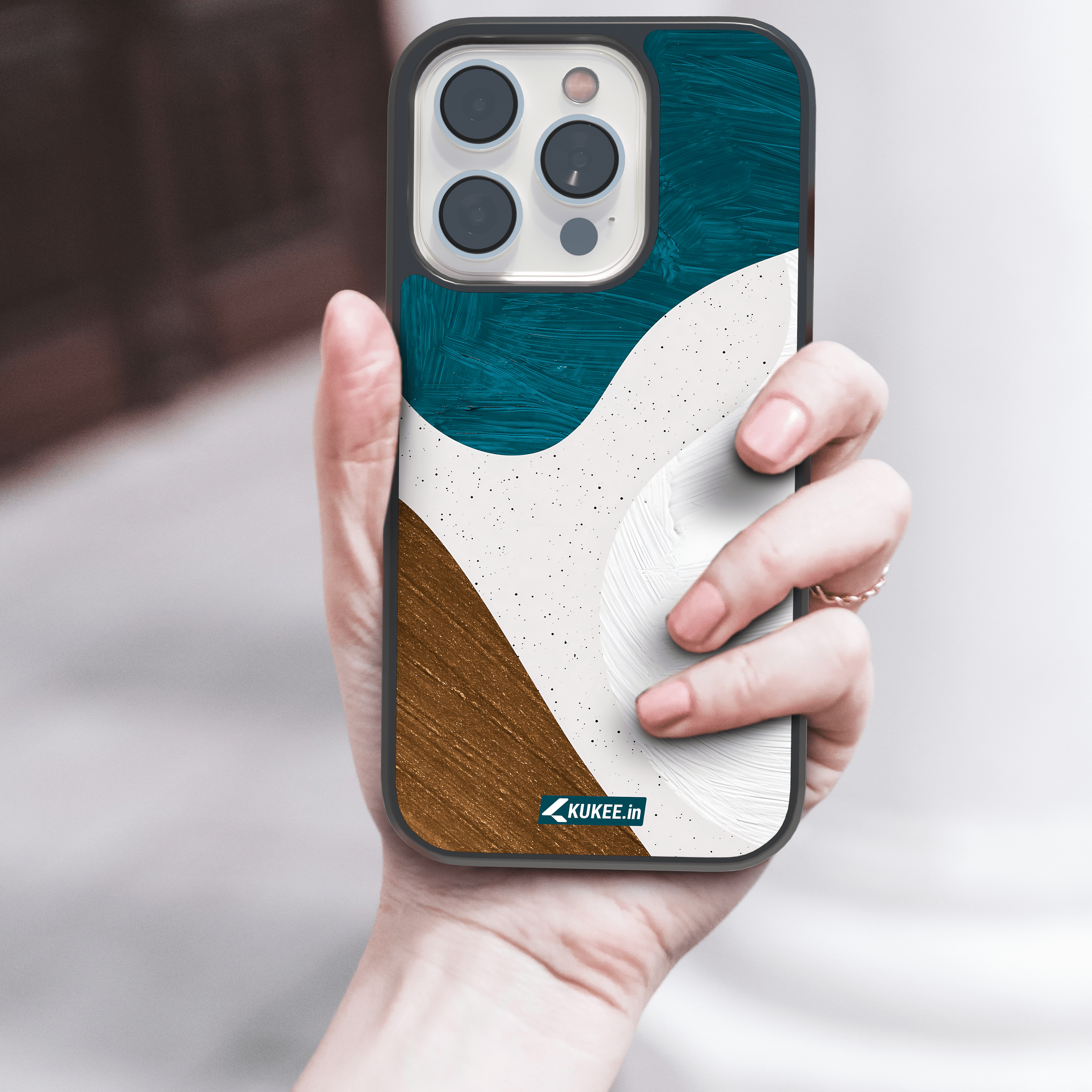 Modern Abstract Mobile Case - Teal, White & Brown Textured Design