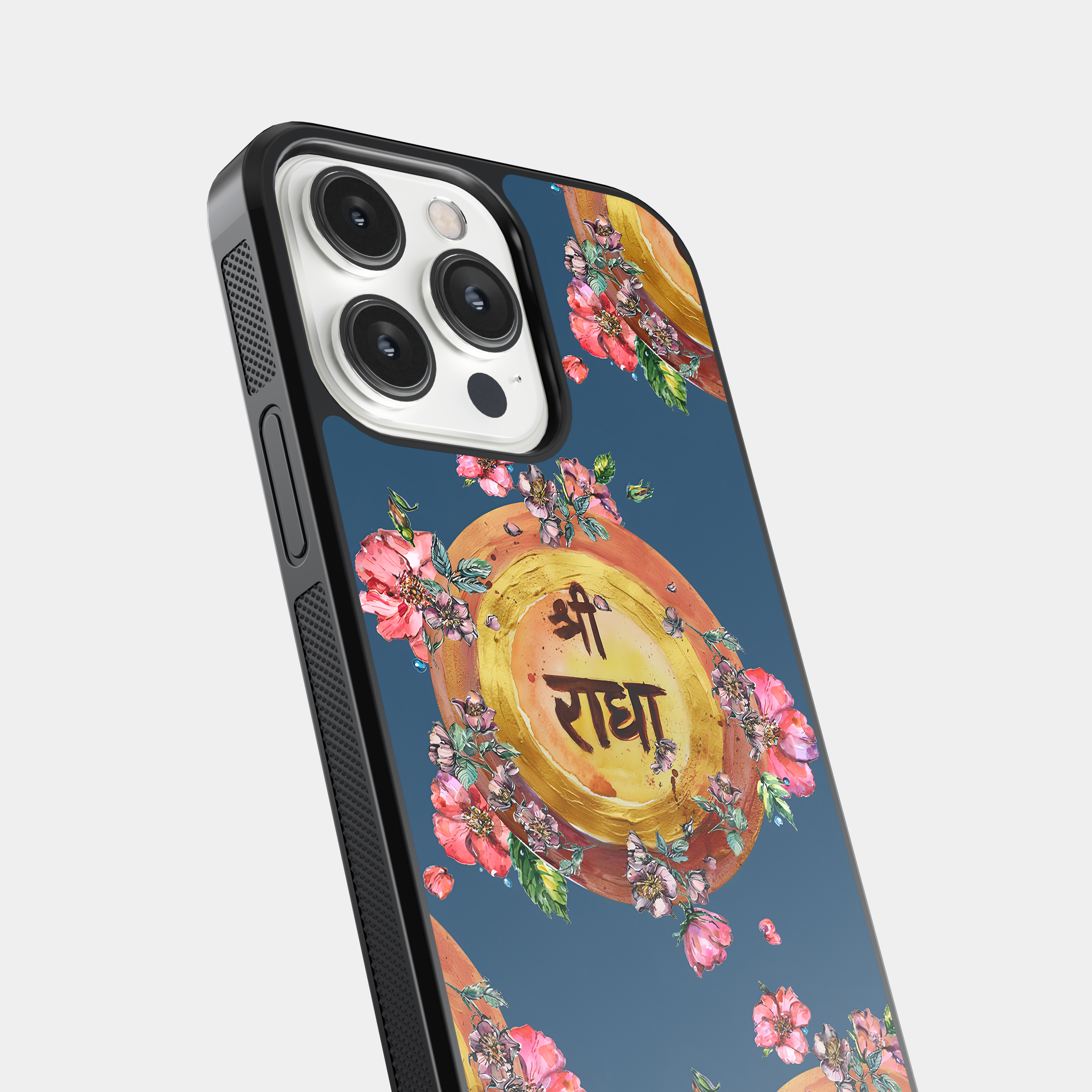 Radha Krishna Mobile Cover - Spiritual Art with Flowers