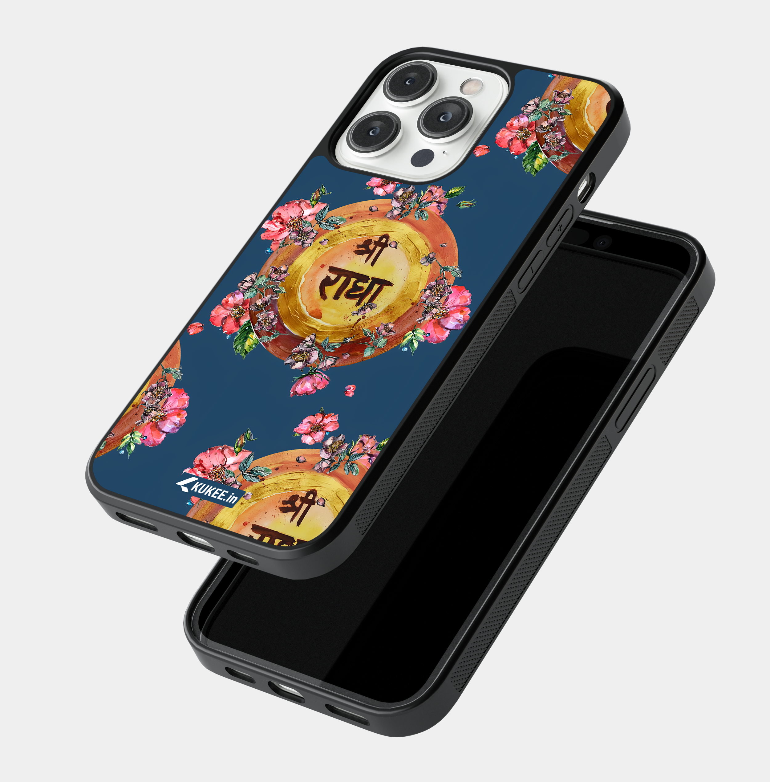 Radha Krishna Mobile Cover - Spiritual Art with Flowers