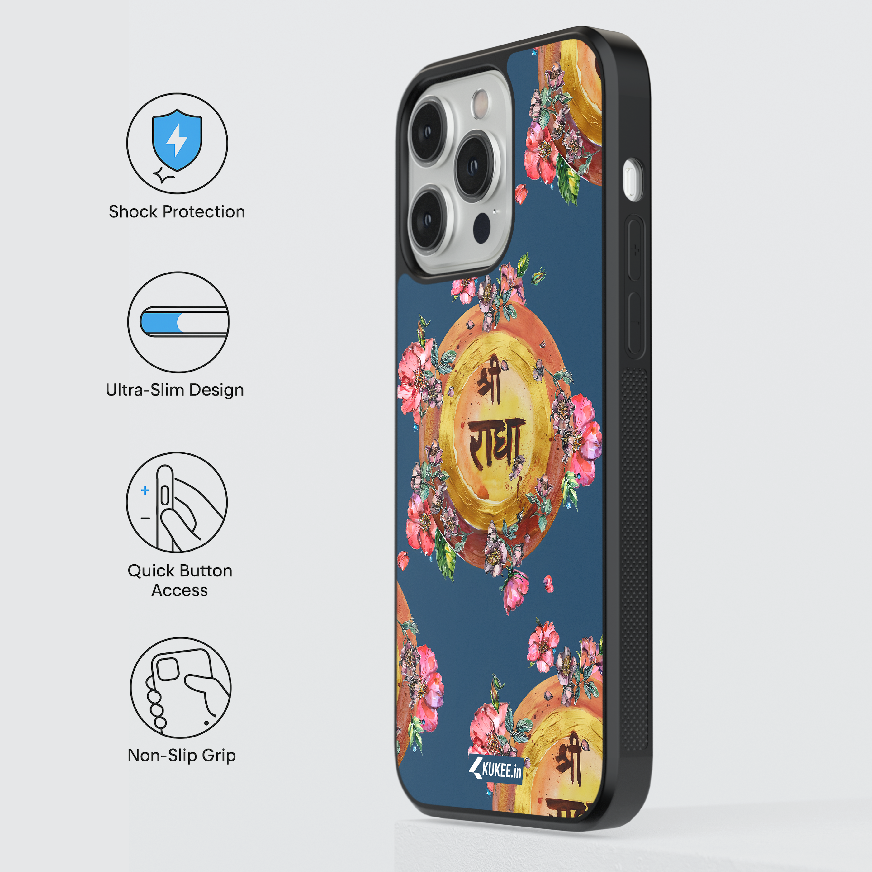 Radha Krishna Mobile Cover - Spiritual Art with Flowers