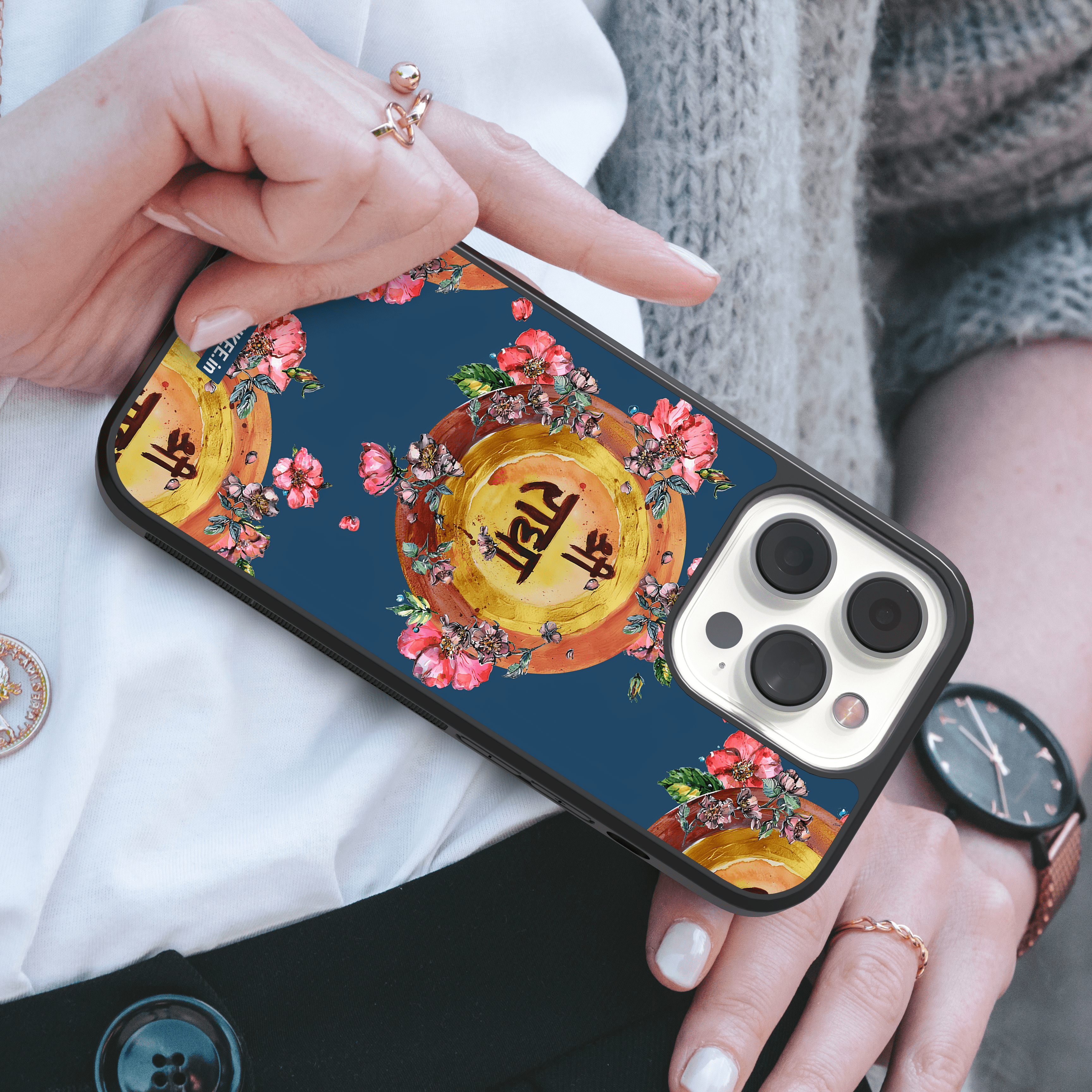 Radha Krishna Mobile Cover - Spiritual Art with Flowers