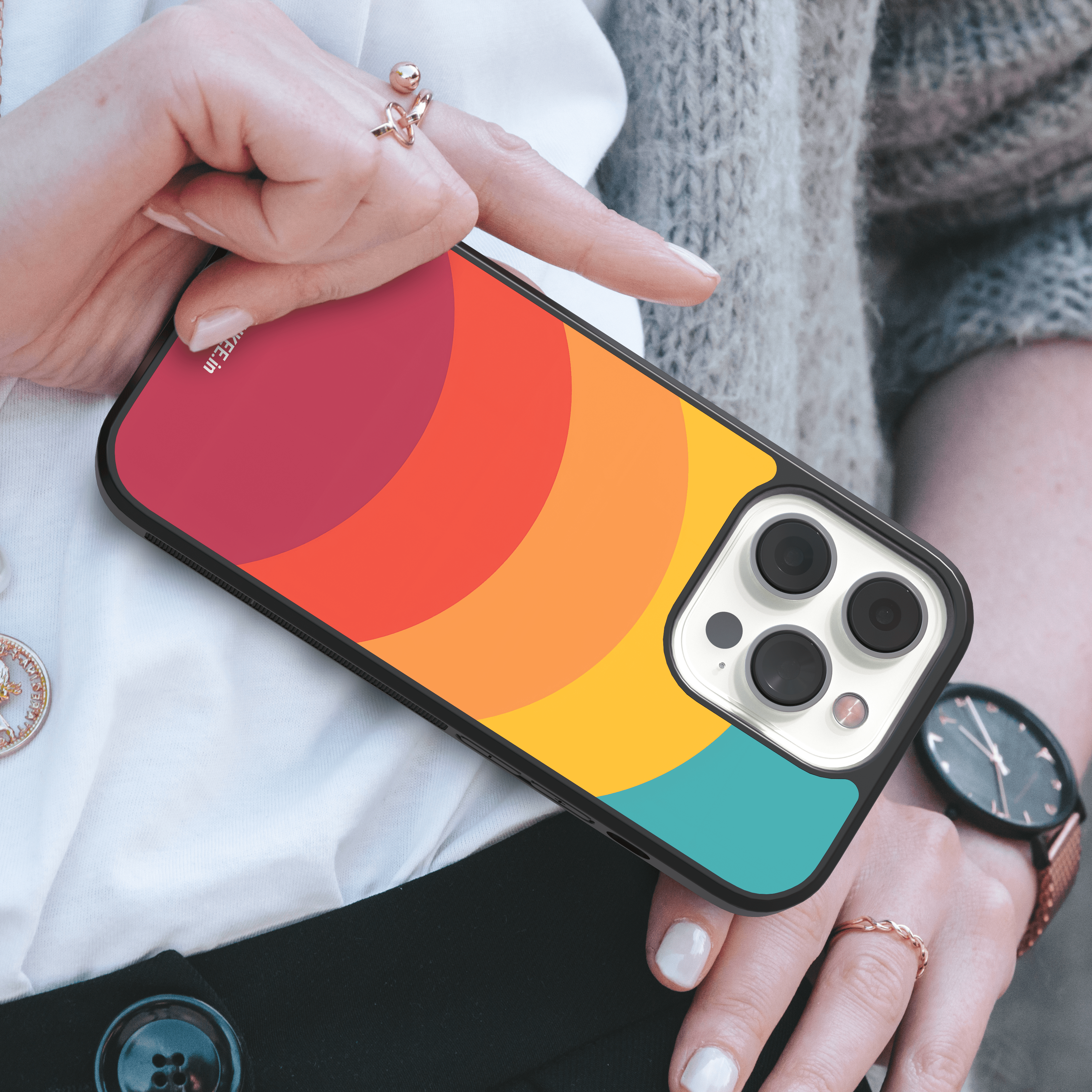 Warm Tone Abstract Mobile Cover - Stylish Layered Colors