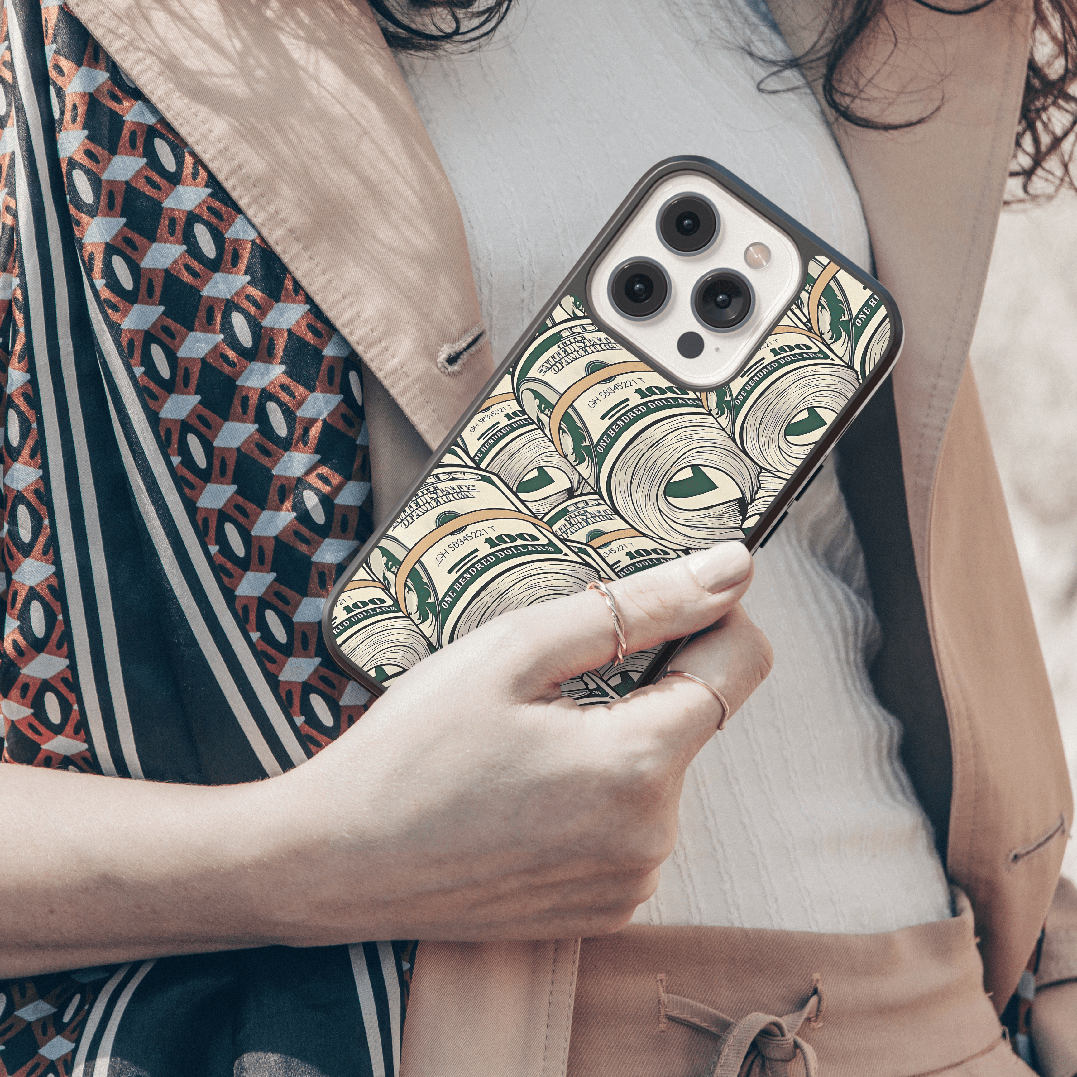 Cartoon Stack of Money Rolls Mobile Case - Dollar Bills Illustration