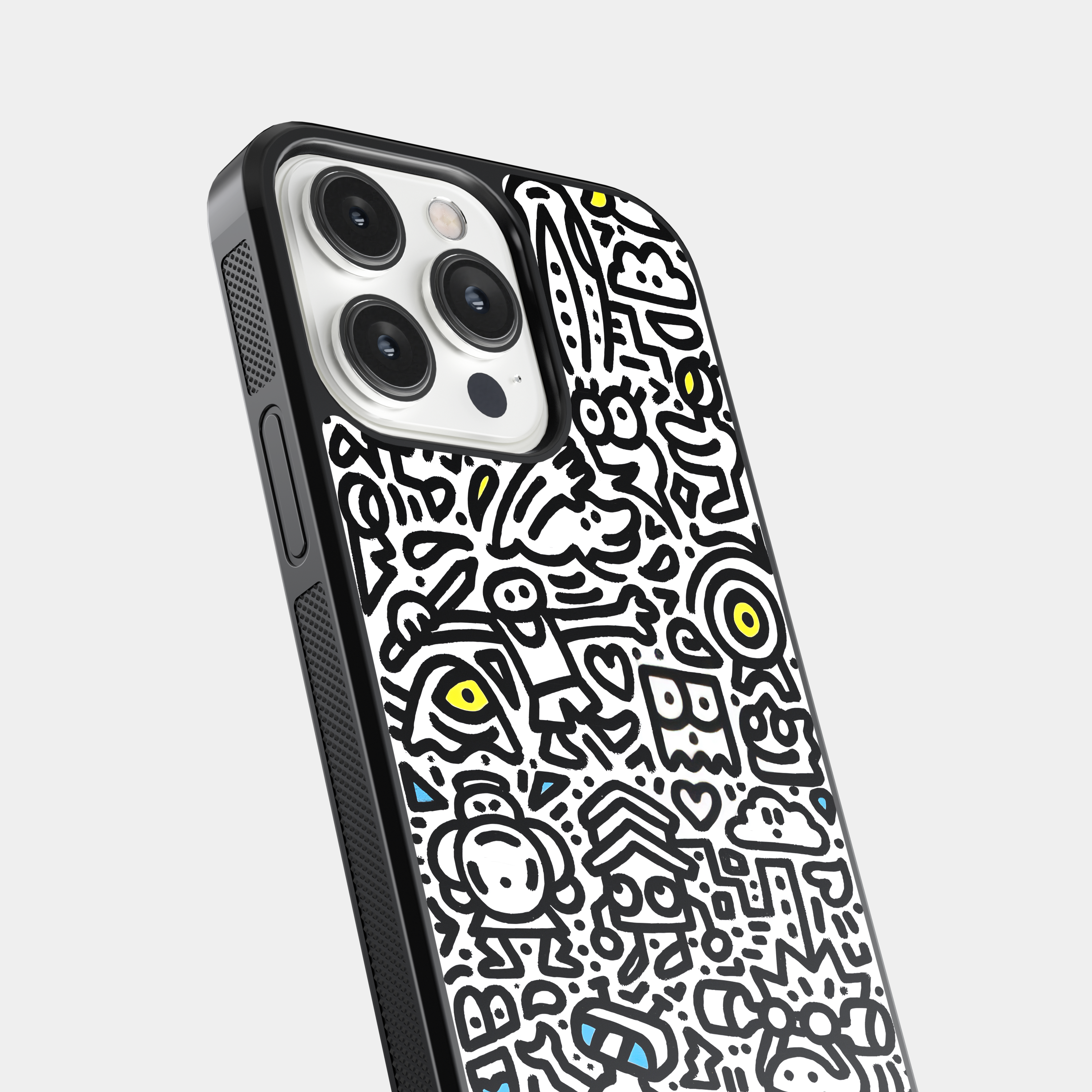 Doodle Style Mobile Case - Black & White with Color Accents