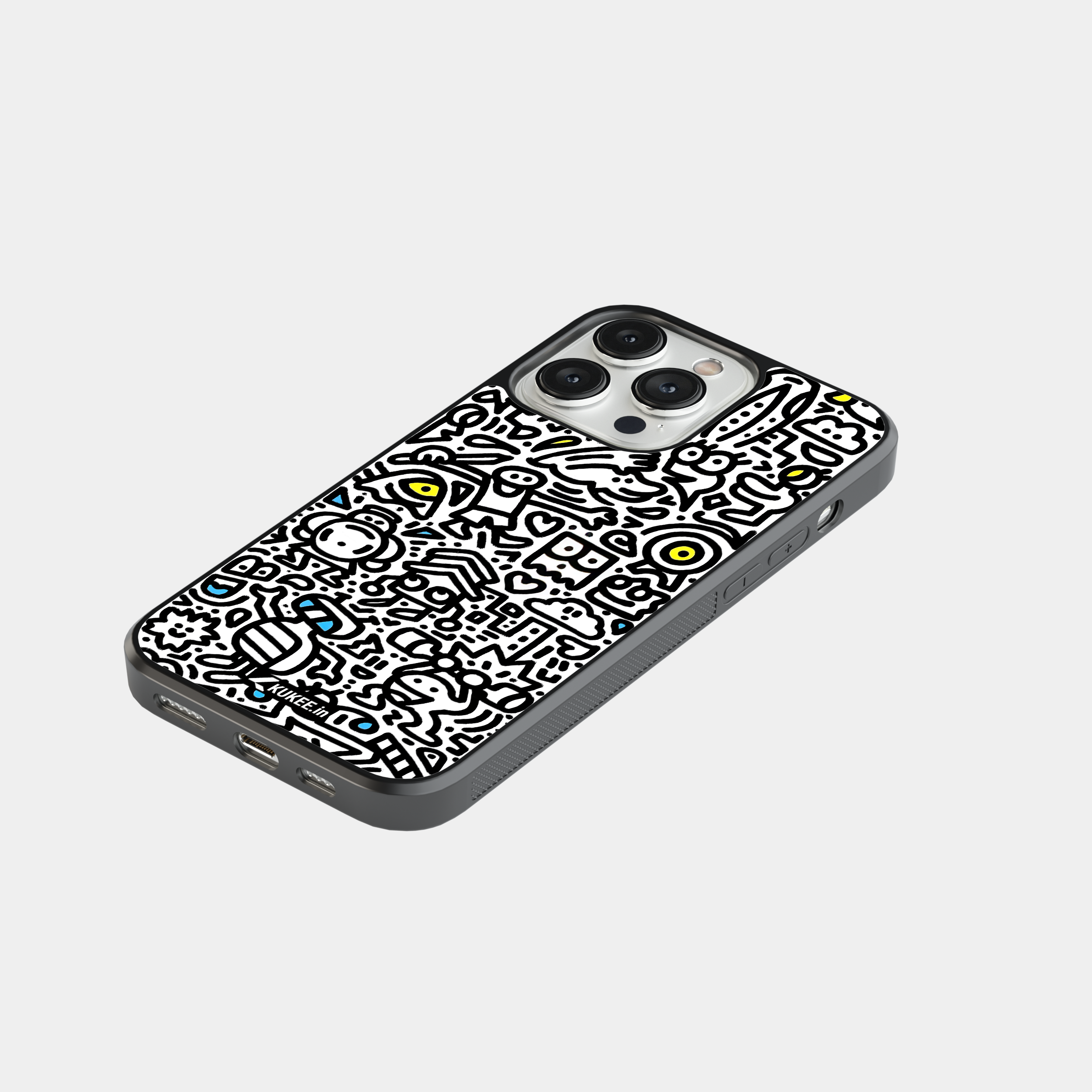 Doodle Style Mobile Case - Black & White with Color Accents