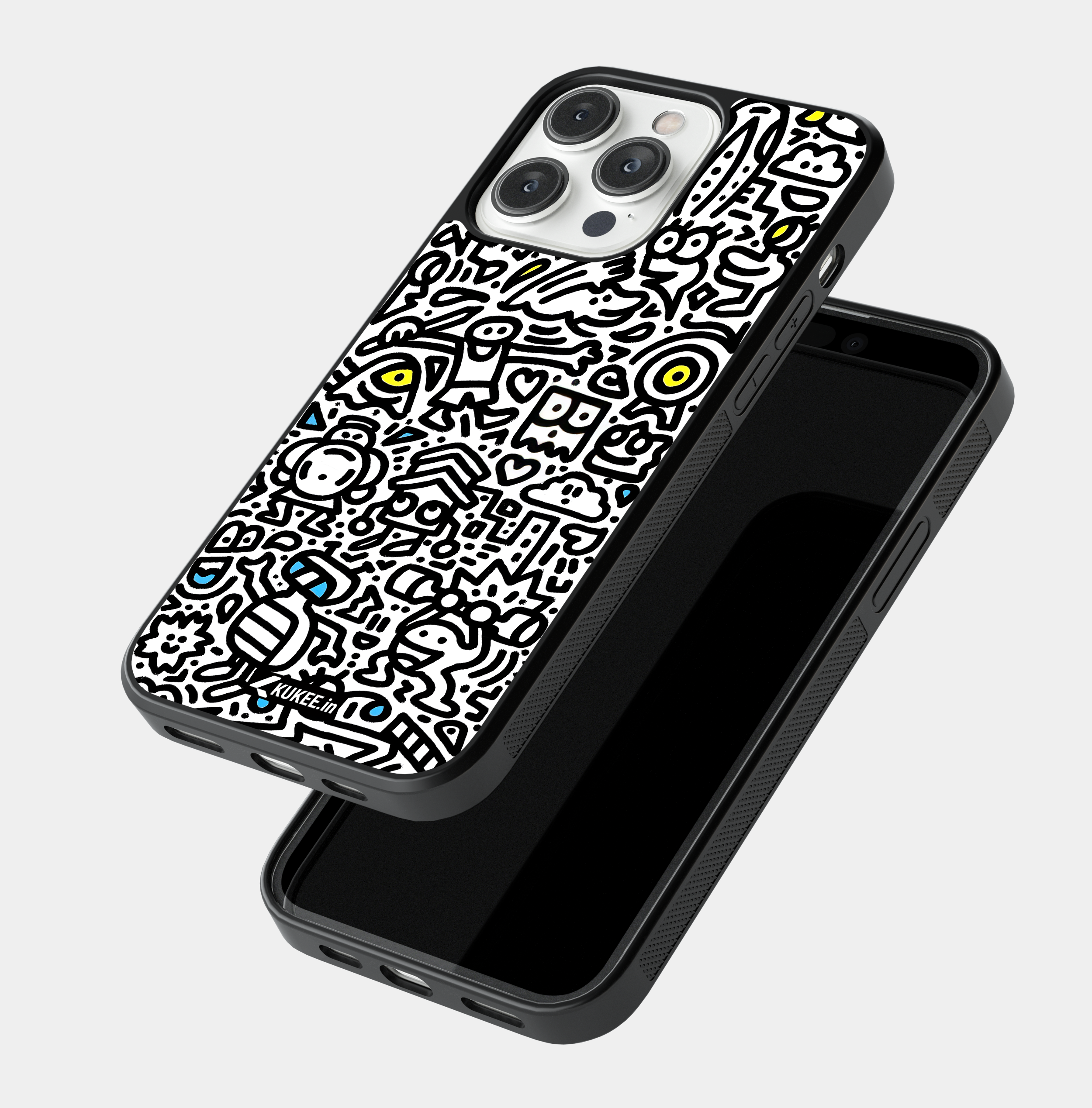 Doodle Style Mobile Case - Black & White with Color Accents