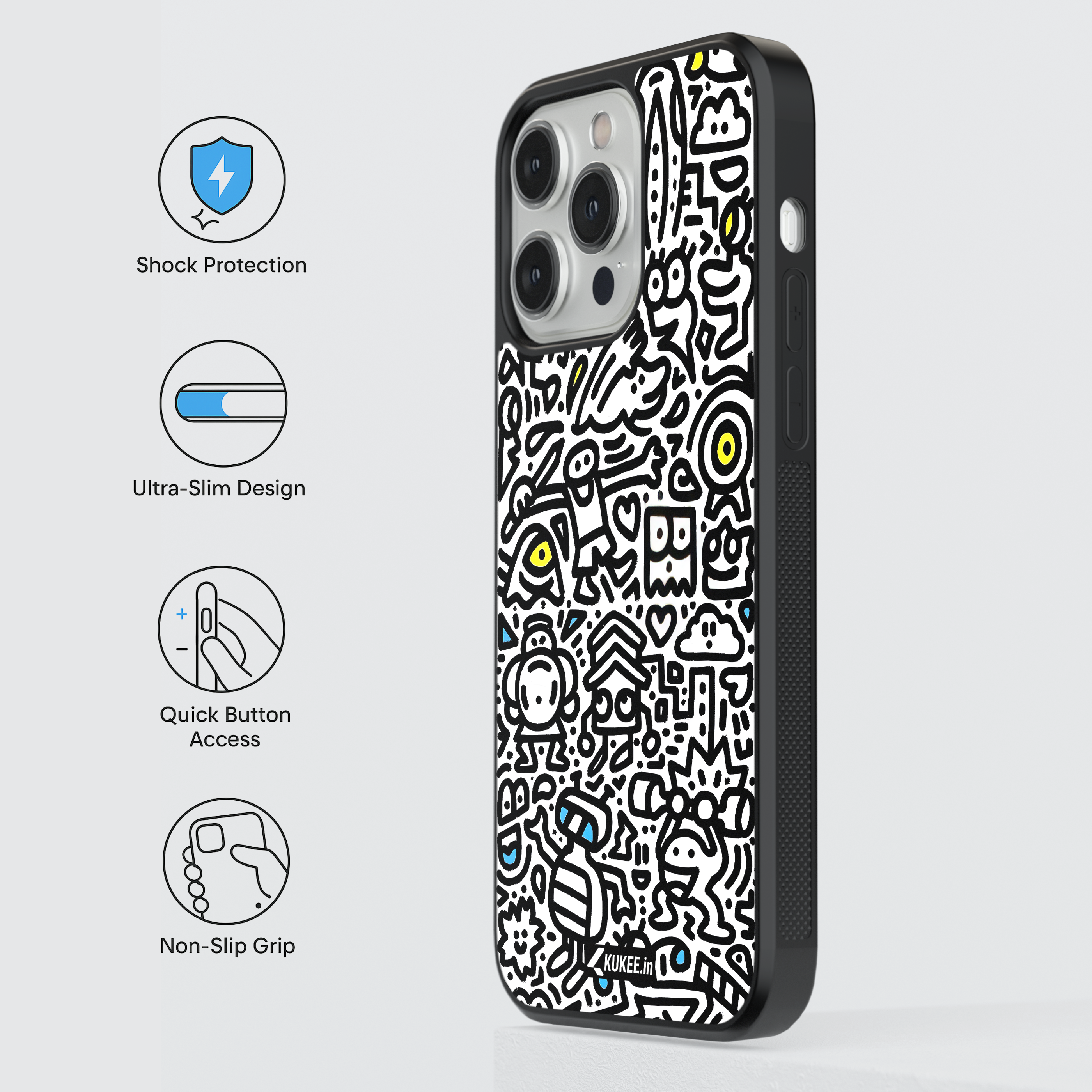 Doodle Style Mobile Case - Black & White with Color Accents