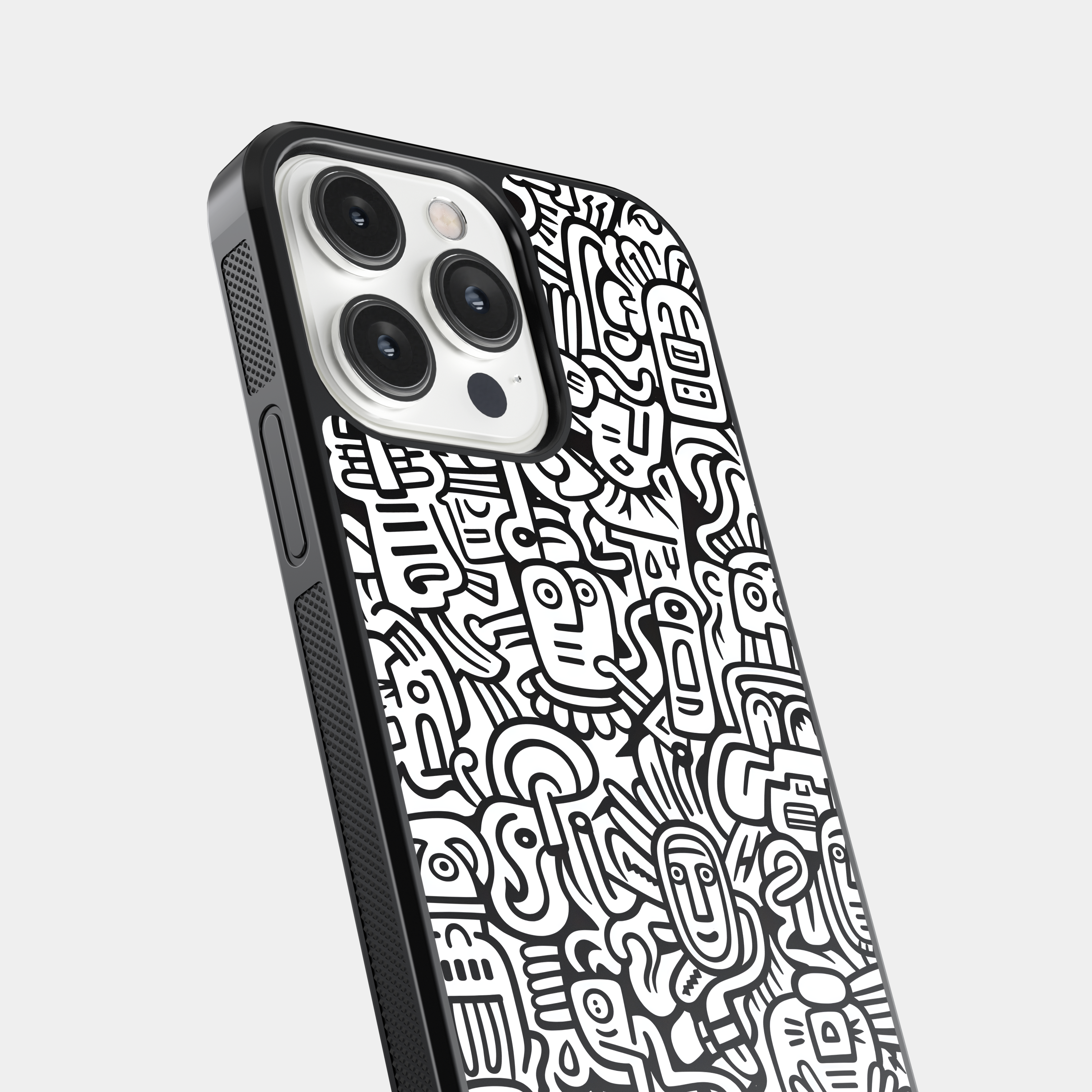 Doodle Style Mobile Case - Black and White Abstract Art