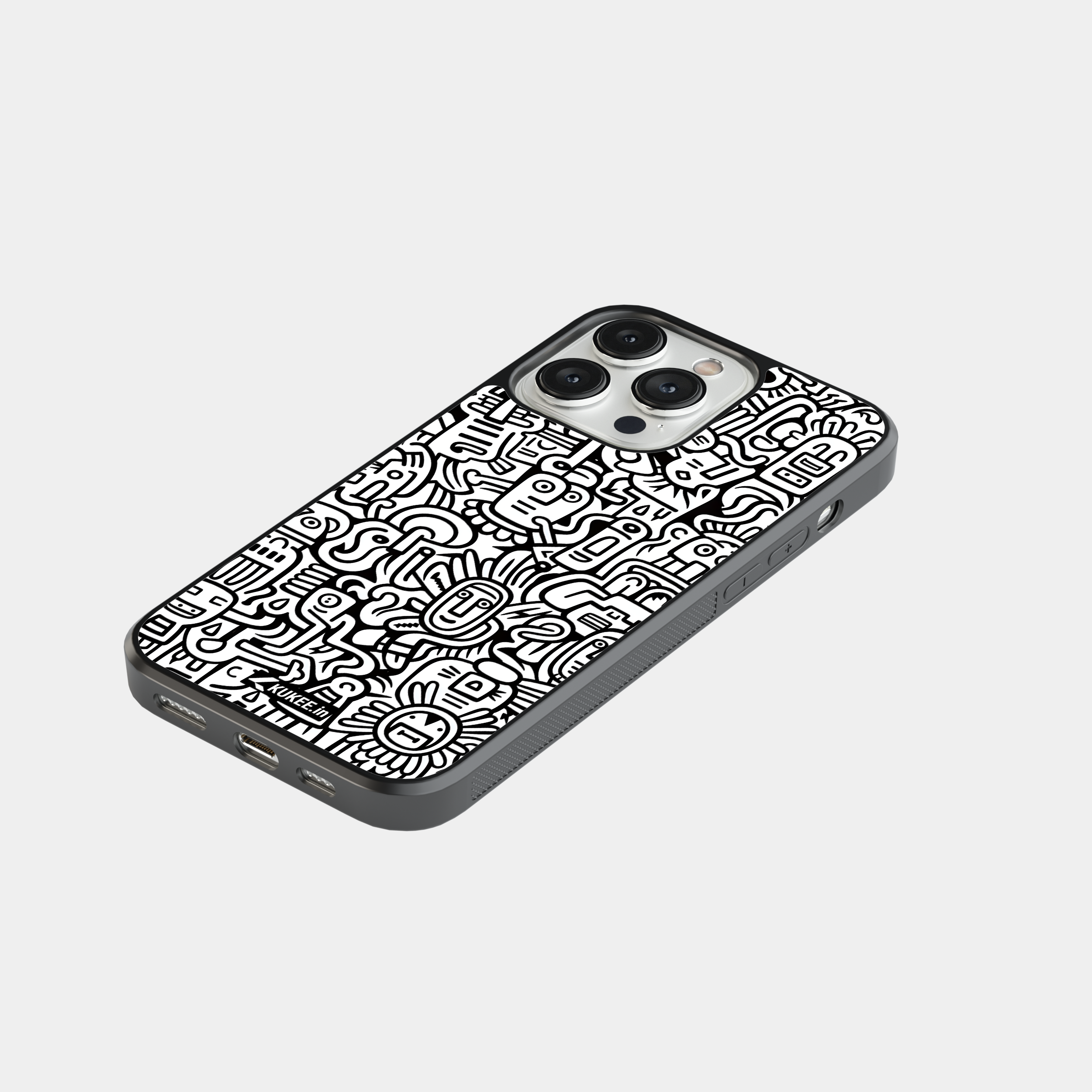 Doodle Style Mobile Case - Black and White Abstract Art