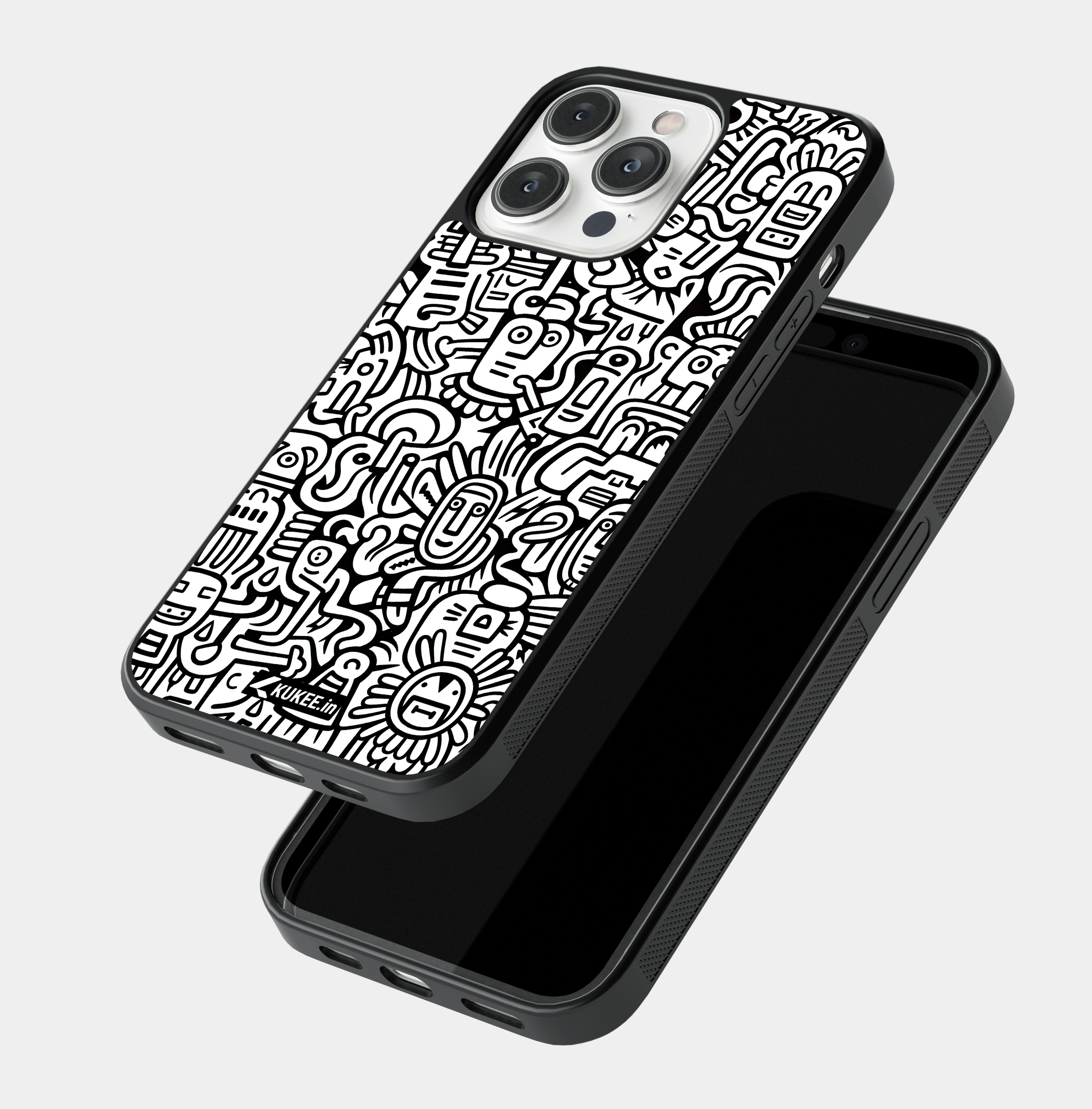 Doodle Style Mobile Case - Black and White Abstract Art