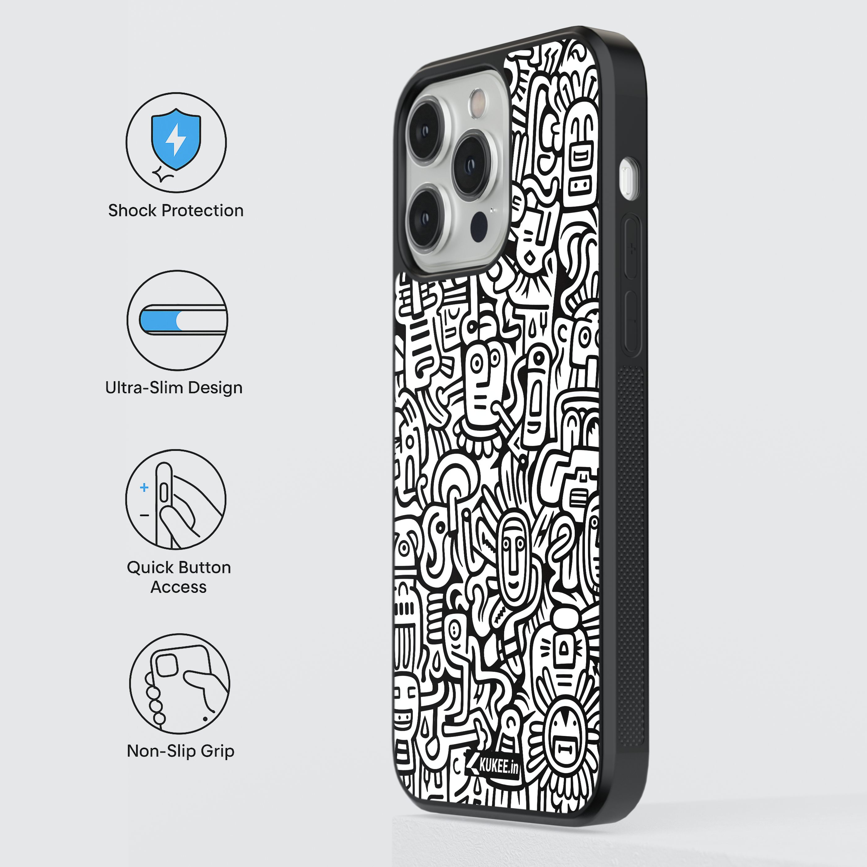 Doodle Style Mobile Case - Black and White Abstract Art