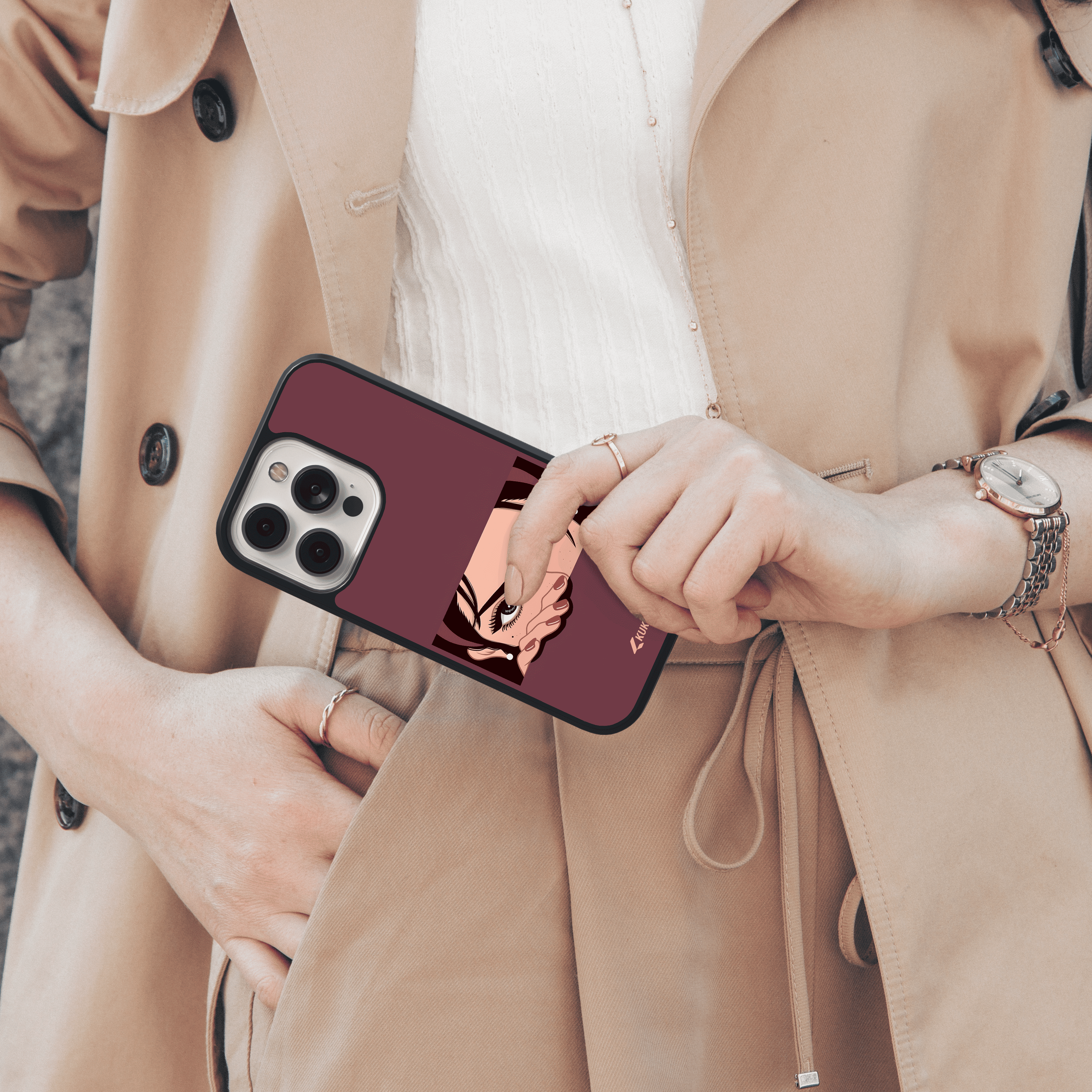 Woman's Eyes and Hand Mobile Case - Minimalist Cartoon