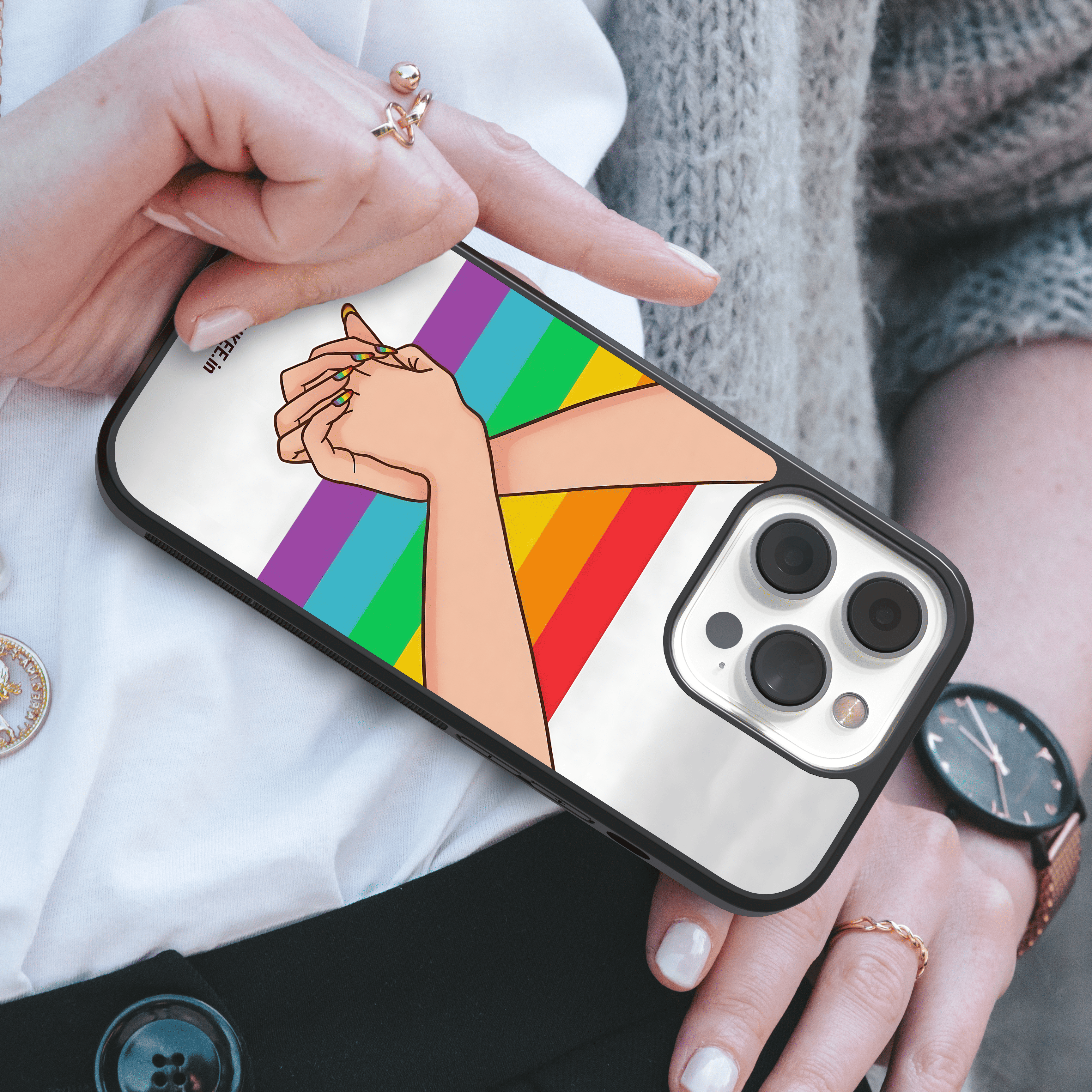 Holding Hands Rainbow Pride Mobile Case - Love and Connection