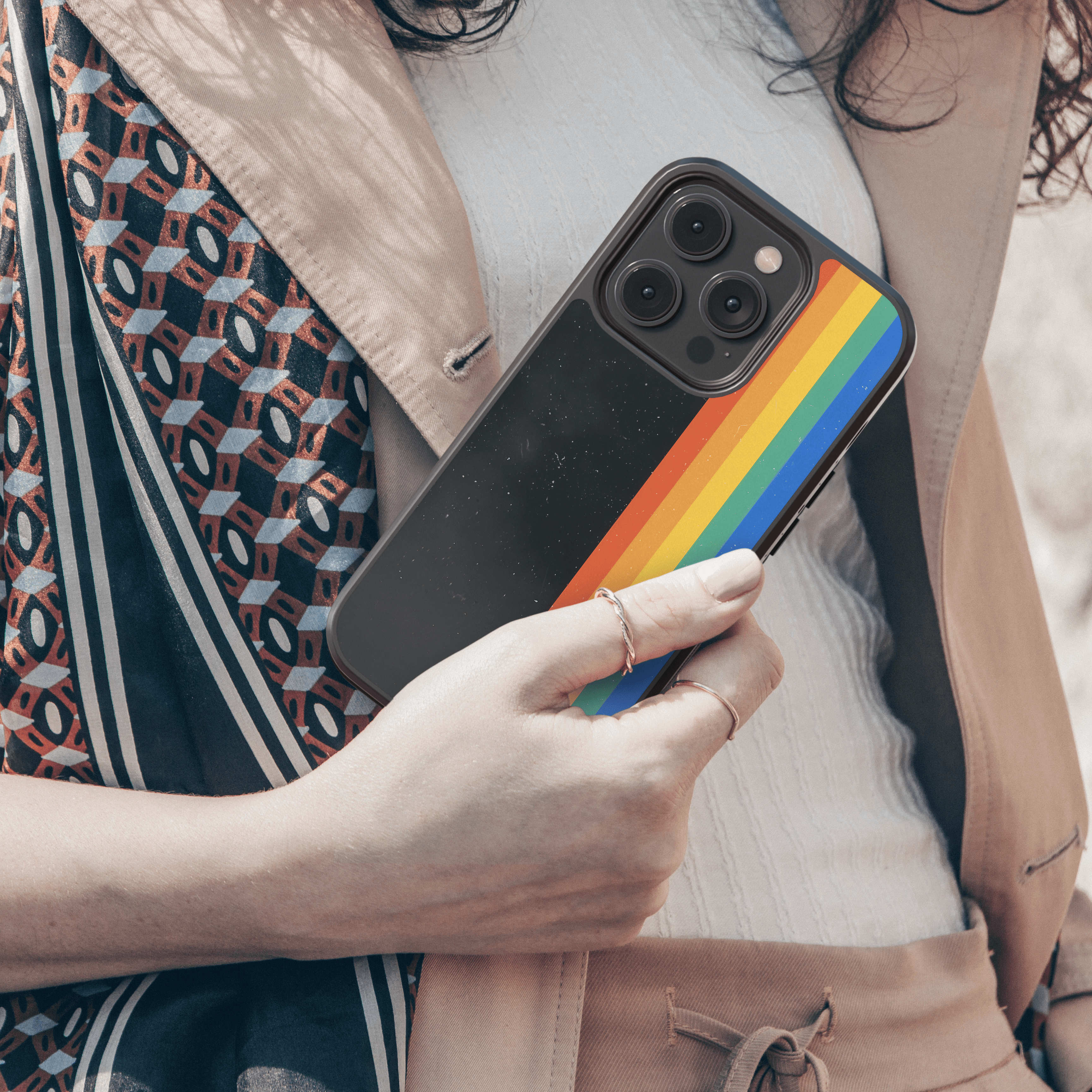 Dark Background Rainbow Mobile Cover - Groovy Colorful Stripes