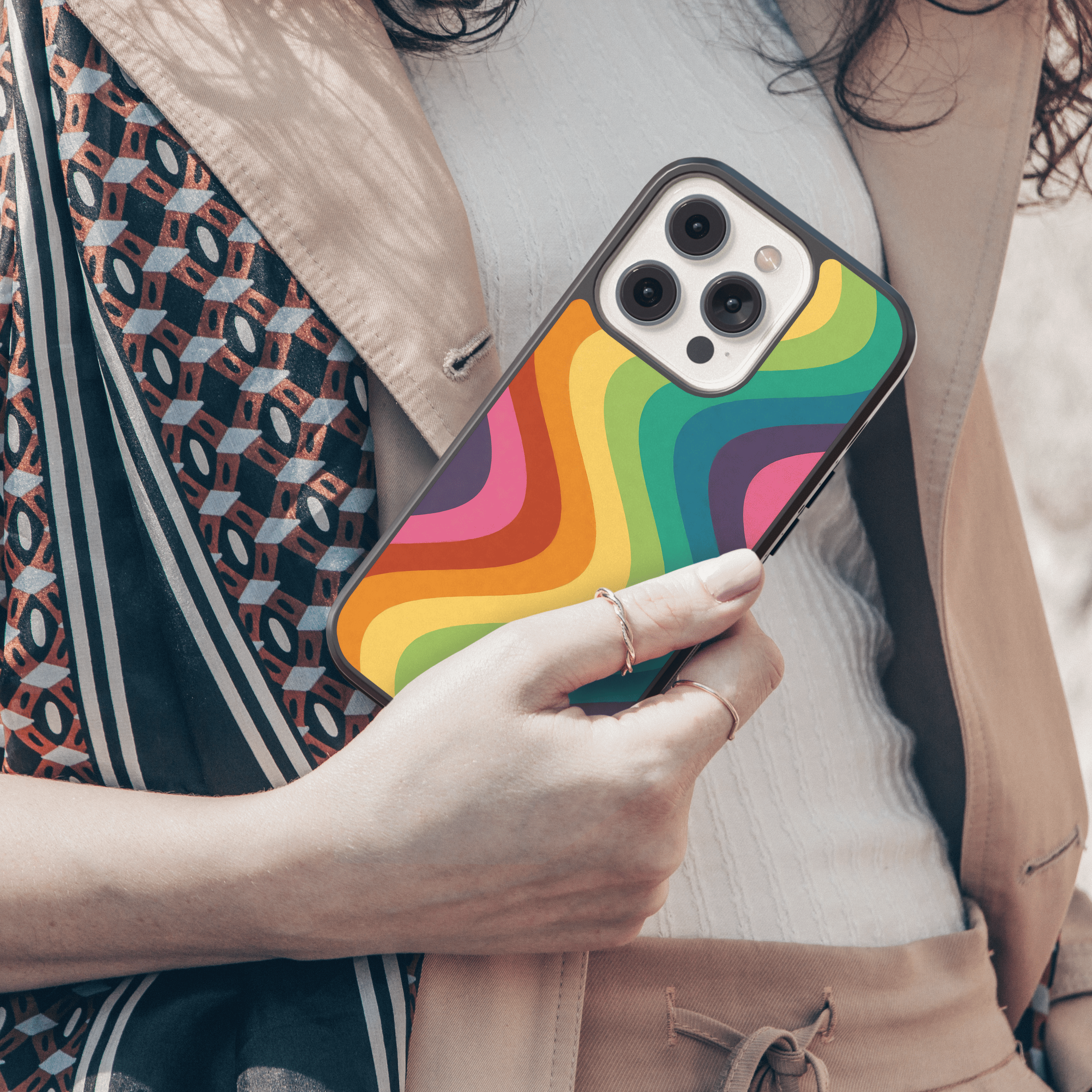 Wavy Rainbow Stripes Mobile Case - Colorful Abstract Pattern