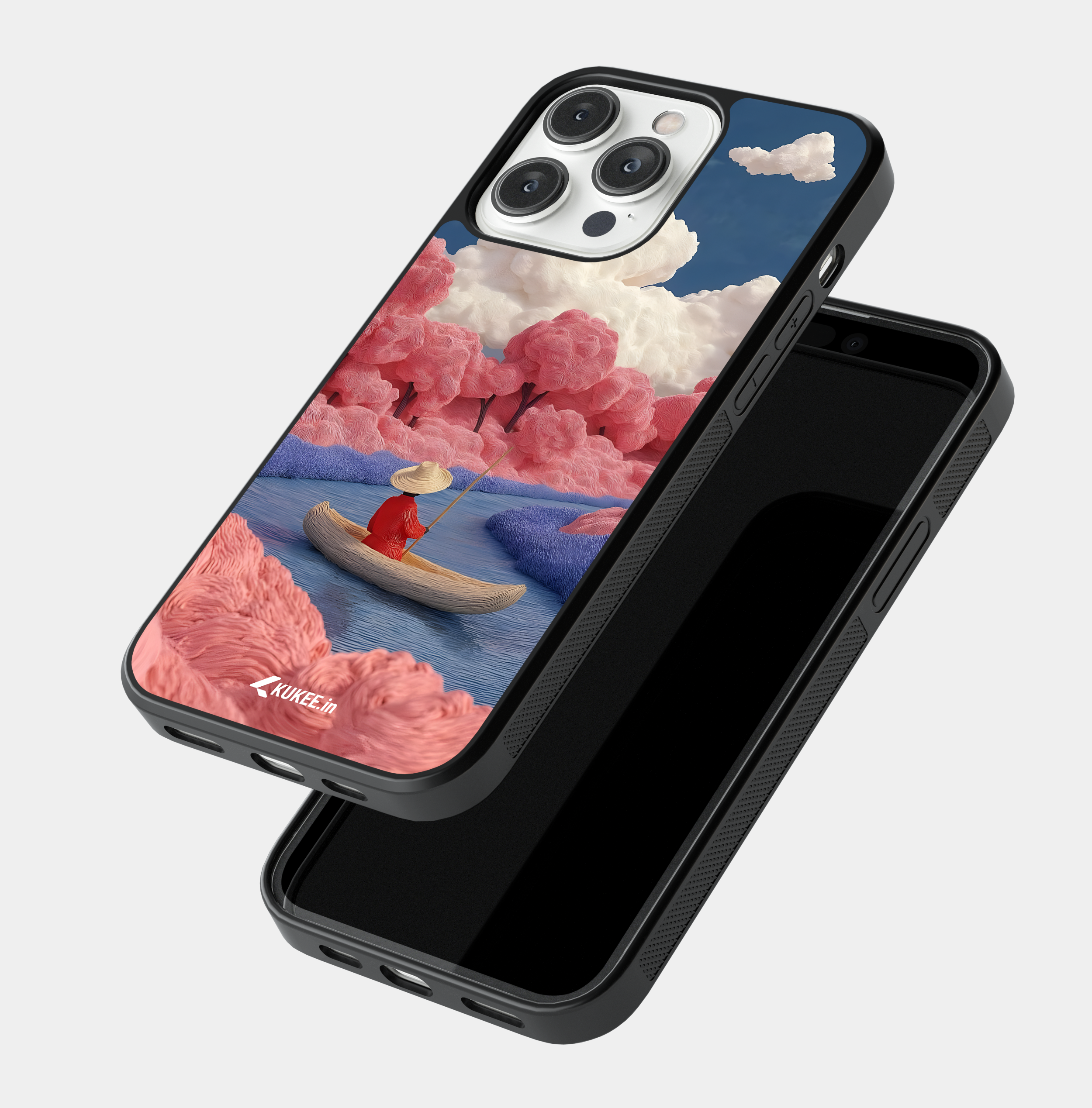 Whimsical River Scene Mobile Cover - Textured Pink Forest Art