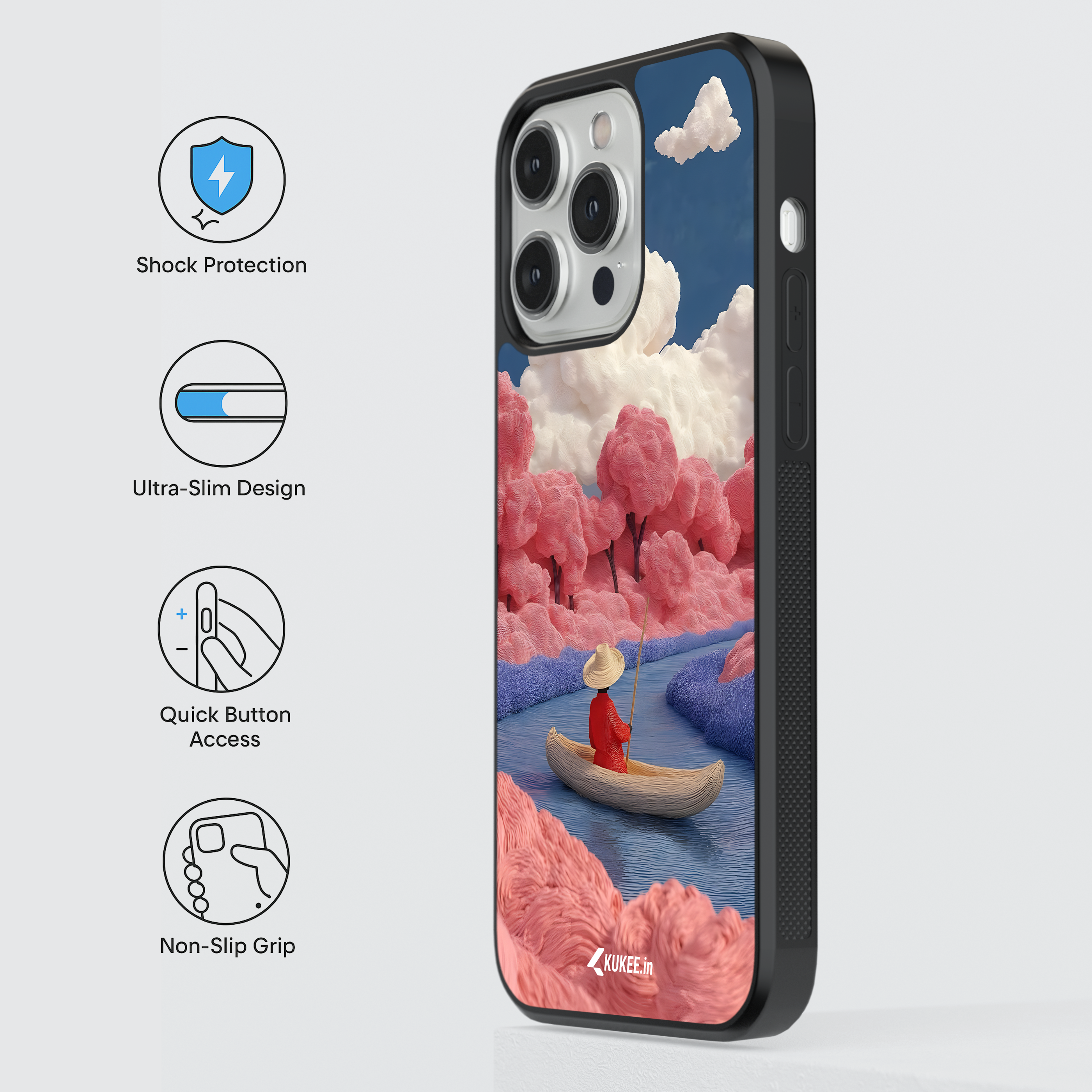 Whimsical River Scene Mobile Cover - Textured Pink Forest Art